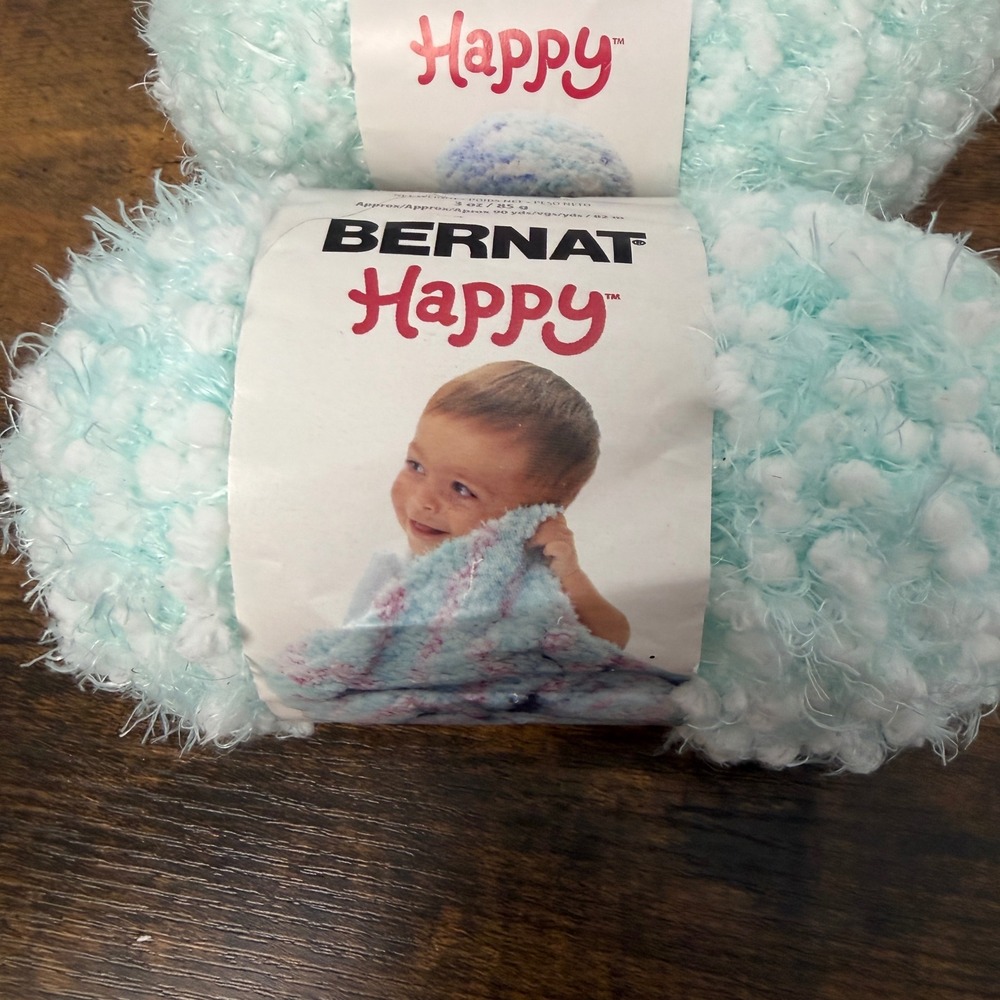 Bernat Happy Yarn Baby 2 Skeins Robins Egg Blue White Super Bulky 161181 81201